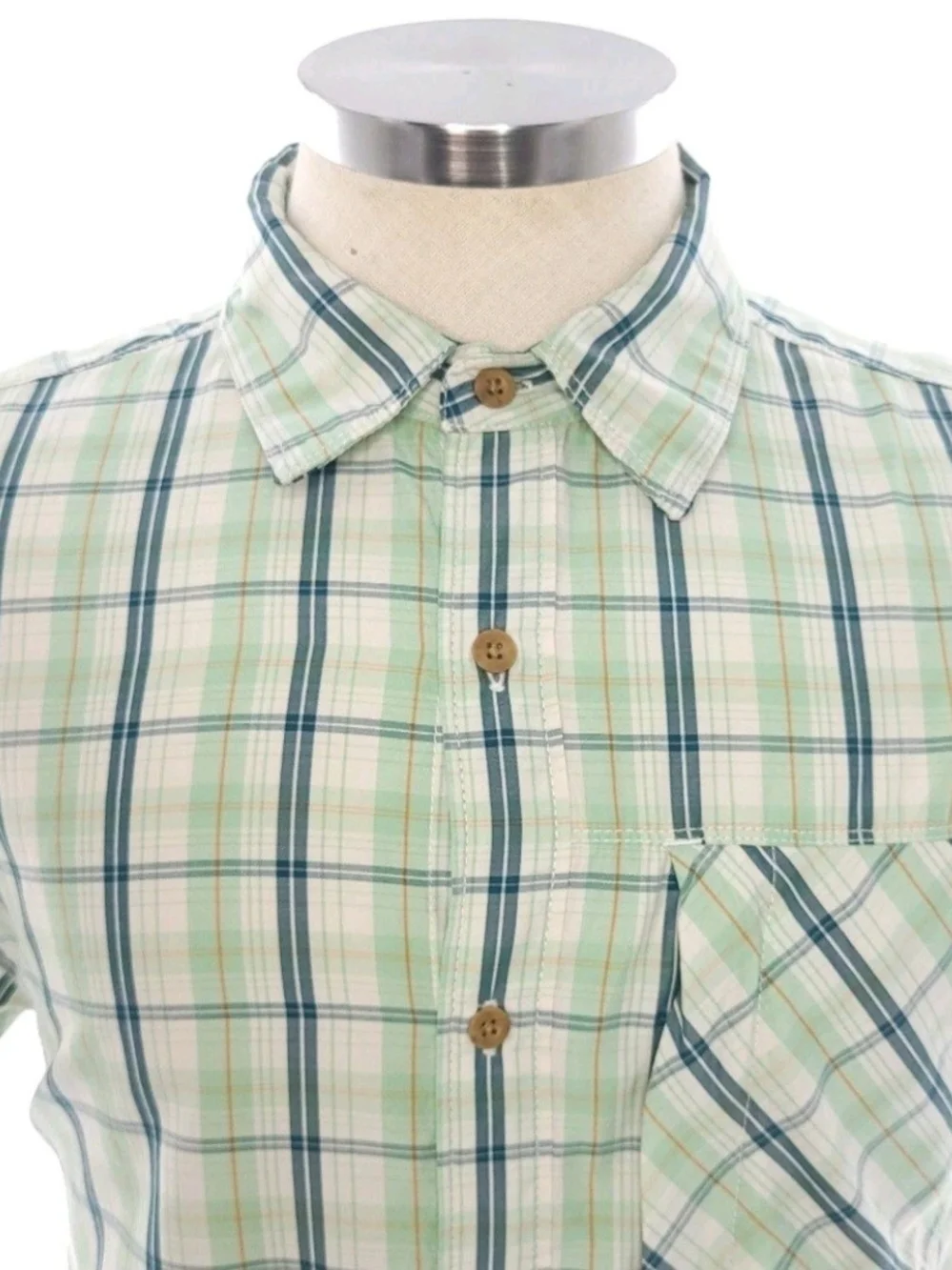 The North Face Green Plaid Button Up Short Sleeve Shirt Mens Size Medium